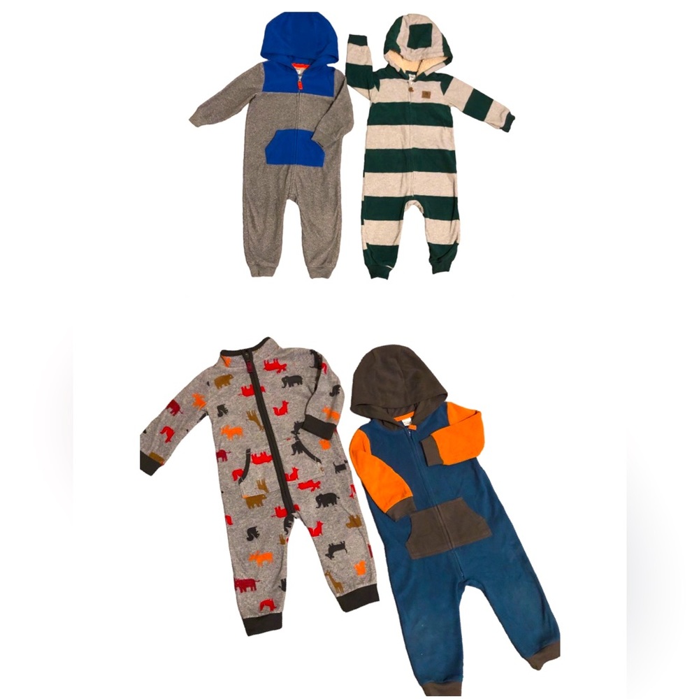 (4) Carters Boys Fleece Onesies Size 18m toddler- (3) with hoods